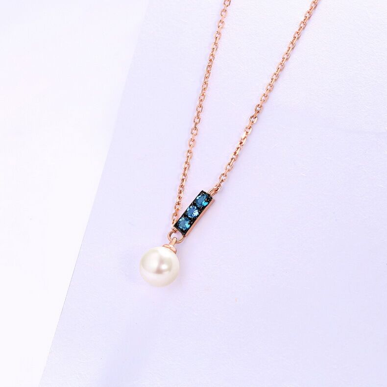 Ladies London Crystal Pearl Necklace with 14k Rose Gold